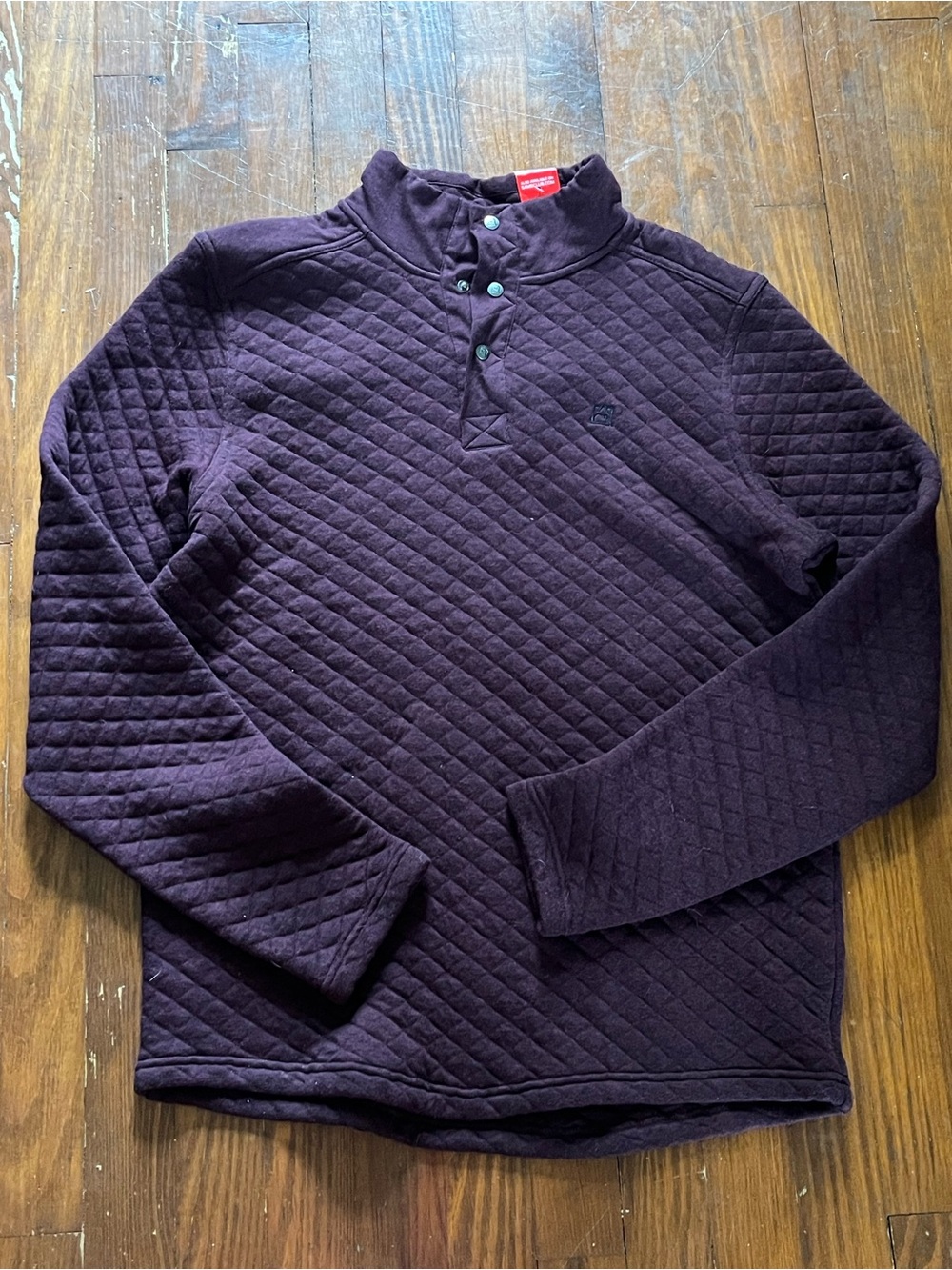 Avalanche Quilted Snap-Button Mock Neck Pullover - Plum Burgundy